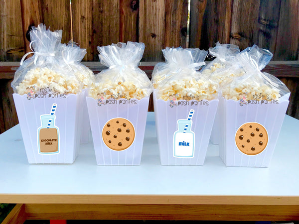 Cookies and Milk Theme | Popcorn Favor Bins | First Birthday Cookies Theme | Chocolate Milk and Cookies Popcorn Favors Bins | SET OF 12