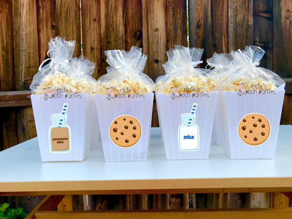 Cookies and Milk Theme | Popcorn Favor Bins | First Birthday Cookies Theme | Chocolate Milk and Cookies Popcorn Favors Bins | SET OF 12