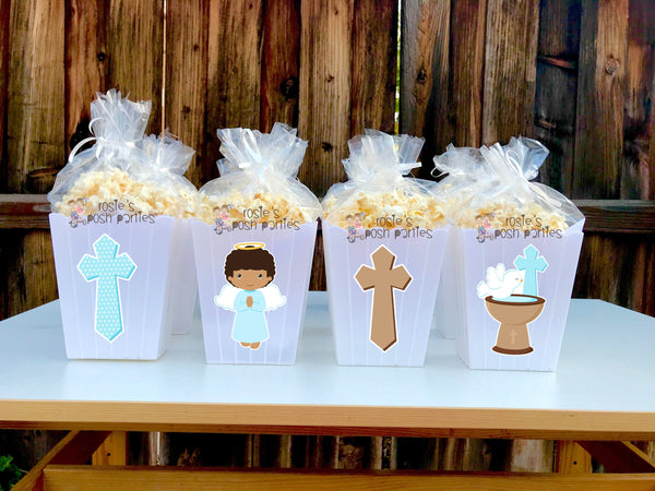 Christening Baptism Theme Popcorn Favor Bins | Christening Favors | Popcorn Bins | African American Christening Theme SET OF 12