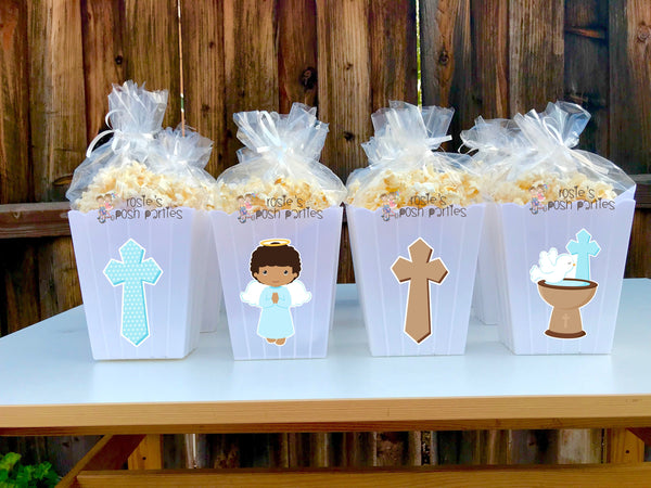 Christening Baptism Theme Popcorn Favor Bins | Christening Favors | Popcorn Bins | African American Christening Theme SET OF 12