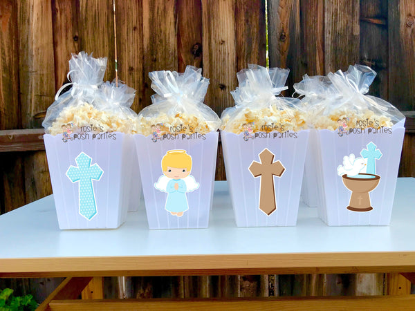 Christening Baptism Theme Popcorn Favor Bins | Christening Baptism Favors | SET OF 12