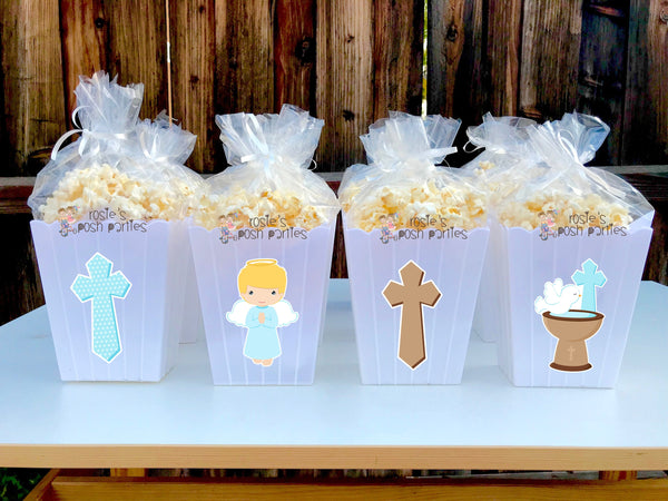 Christening Baptism Theme Popcorn Favor Bins | Christening Baptism Favors | SET OF 12