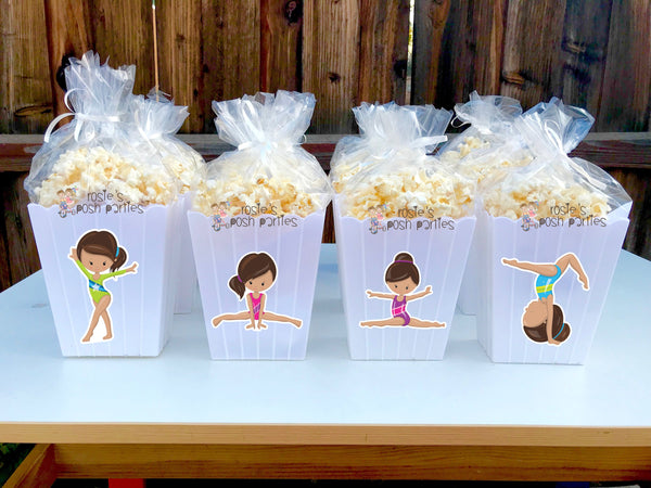 Girl Gymnast birthday Party Favor centerpiece Gymnastics Gym Party decoration Gym Gymnastics birthday Gymnast Popcorn favors Boxes SET OF 12