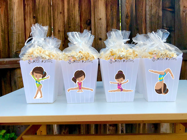 Girl Gymnast birthday Party Favor centerpiece Gymnastics Gym Party decoration Gym Gymnastics birthday Gymnast Popcorn favors Boxes SET OF 12