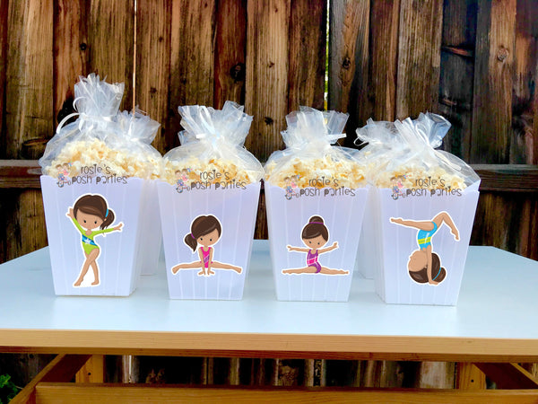 Girl Gymnast birthday Party Favor centerpiece Gymnastics Gym Party decoration Gym Gymnastics birthday Gymnast Popcorn favors Boxes SET OF 12