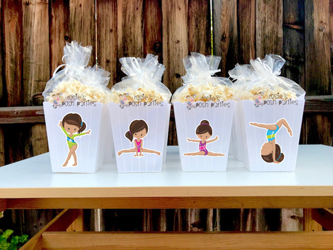 Girl Gymnast birthday Party Favor centerpiece Gymnastics Gym Party decoration Gym Gymnastics birthday Gymnast Popcorn favors Boxes SET OF 12