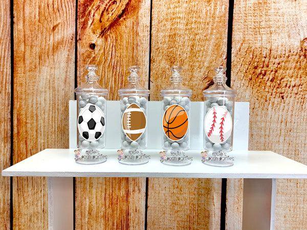 Sports birthday party Apothecary Favor Jars Baseball Basketball party decoration birthday Soccer Football Apothecary Party Favor SET OF 12
