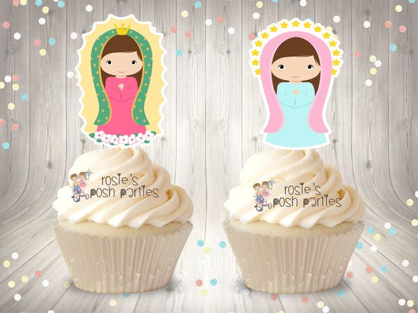 Virgin Mary Virgencita de Guadalupe Religious Decoration 1st Communion Baptism Wedding Virgencita Plis Please Theme Cupcake Toppers