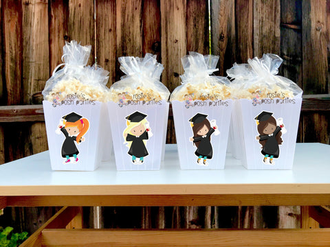 Graduation bash party Favor centerpiece Graduation Party decoration High School College University Graduation Popcorn favors Boxes SET OF 12