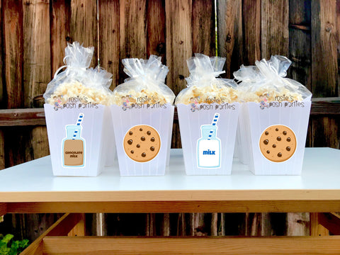 Cookies and Milk Theme | Popcorn Favor Bins | First Birthday Cookies Theme | Chocolate Milk and Cookies Popcorn Favors Bins | SET OF 12