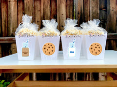 Cookies and Milk Theme | Popcorn Favor Bins | First Birthday Cookies Theme | Chocolate Milk and Cookies Popcorn Favors Bins | SET OF 12