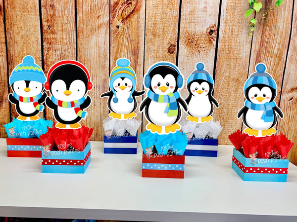 Penguin Birthday Theme | Winter Wonderland Centerpieces | Penguin Theme Party | Winter Penguin Snowmen Birthday Baby Shower Theme INDIVIDUAL