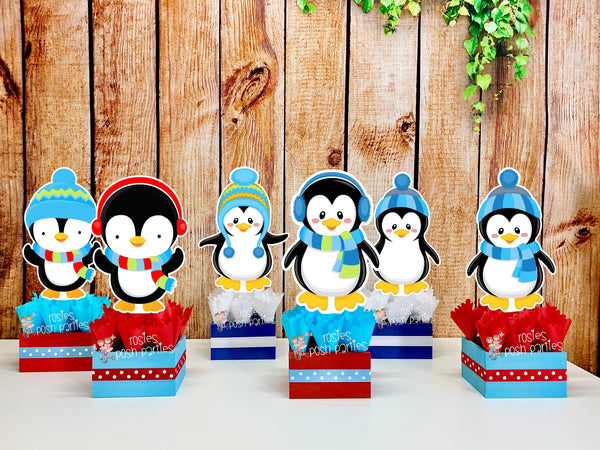 Penguin Birthday Theme | Winter Wonderland Centerpieces | Penguin Theme Party | Winter Penguin Snowmen Birthday Baby Shower Theme INDIVIDUAL