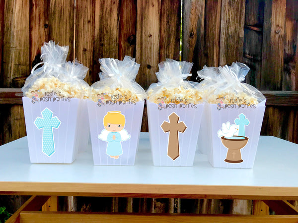 Christening Baptism Theme Popcorn Favor Bins | Christening Baptism Favors | SET OF 12