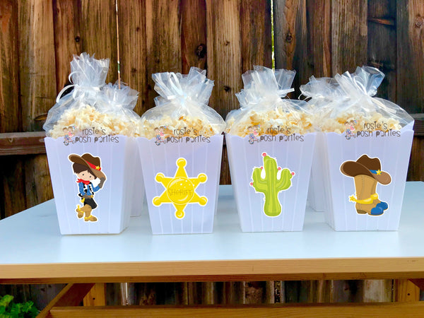 Cowboy Western birthday bash party Favor centerpiece Cowboy Sheriff Baby Shower decoration birthday Cowboy Popcorn favor Boxes SET OF 12