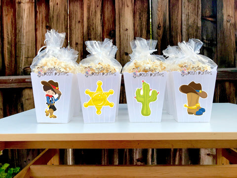 Cowboy Western birthday bash party Favor centerpiece Cowboy Sheriff Baby Shower decoration birthday Cowboy Popcorn favor Boxes SET OF 12