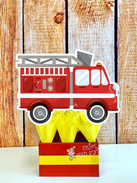 Firefighter Birthday Theme | Fire Truck Party Centerpiece Decoration | Firemen Theme Party | Fire Truck Party Centerpiece | Brown SET OF 4