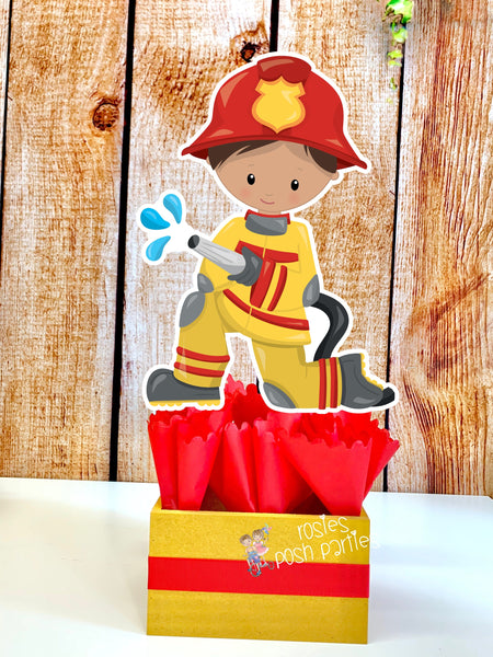 Firefighter Birthday Theme | Fire Truck Party Centerpiece Decoration | Firemen Theme Party | Fire Truck Party Centerpiece | Brown SET OF 4