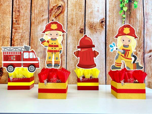 Firefighter Birthday Theme | Fire Truck Party Centerpiece Decoration | Firemen Theme Party | Fire Truck Party Centerpiece | Blonde INDVIDUAL