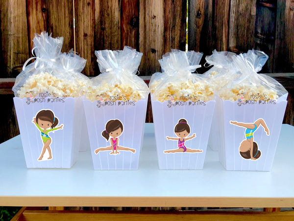 Girl Gymnast birthday Party Favor centerpiece Gymnastics Gym Party decoration Gym Gymnastics birthday Gymnast Popcorn favors Boxes SET OF 12