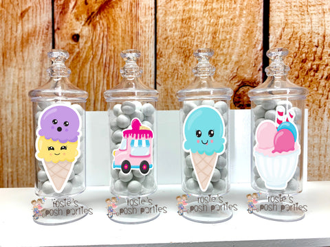 Ice Cream Birthday Theme Apothecary Favor Jars | Ice Cream Theme Party | Ice Cream Favors | Ice Cream Bash | Ice Cream Party Favor SET OF 12