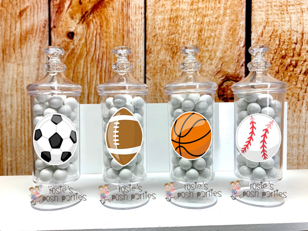 Sports birthday party Apothecary Favor Jars Baseball Basketball party decoration birthday Soccer Football Apothecary Party Favor SET OF 12
