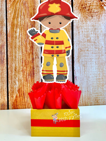 Firefighter Birthday Theme | Fire Truck Party Centerpiece Decoration | Firemen Theme Party | Fire Truck Party Centerpiece | Brown SET OF 4