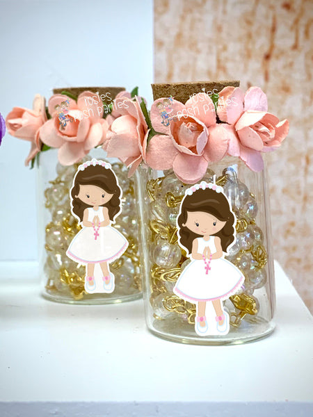 Rosary Favor | First Communion Favor | Baptism Favor | Rosary Vial Jar | Full Size Rosary Favors | Beaded Rosaries | Communion SET OF 12