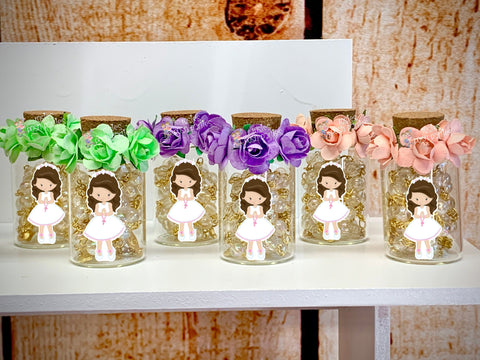 Rosary Favor | First Communion Favor | Baptism Favor | Rosary Vial Jar | Full Size Rosary Favors | Beaded Rosaries | Communion SET OF 12