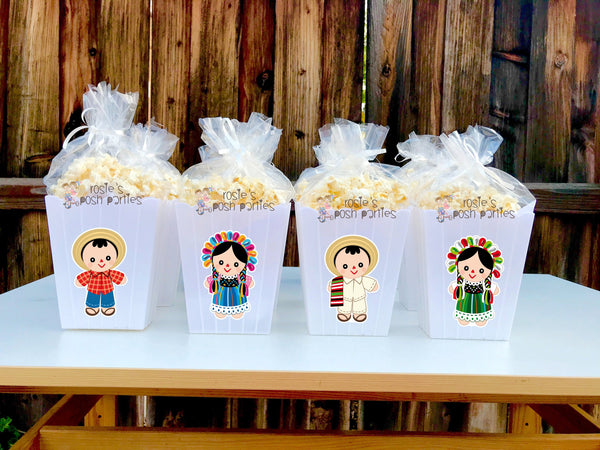 Mexican Rag Doll Birthday Theme | Rag Doll Popcorn Bin | Fiesta Mexicana Theme Popcorn Favor | Party Favor | Mexican Popcorn Bin | SET OF 12