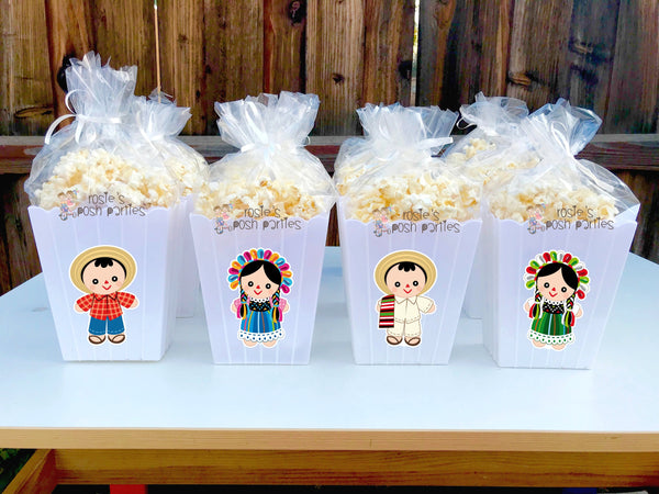 Mexican Rag Doll Birthday Theme | Rag Doll Popcorn Bin | Fiesta Mexicana Theme Popcorn Favor | Party Favor | Mexican Popcorn Bin | SET OF 12