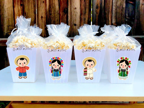 Mexican Rag Doll Birthday Theme | Rag Doll Popcorn Bin | Fiesta Mexicana Theme Popcorn Favor | Party Favor | Mexican Popcorn Bin | SET OF 12