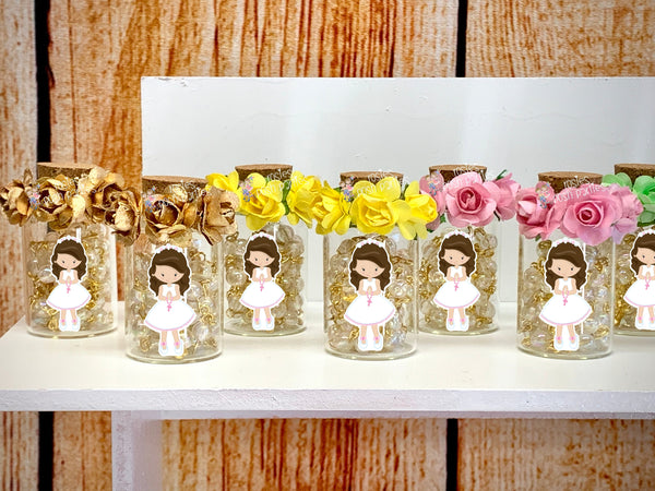Rosary Favor | First Communion Favor | Baptism Favor | Rosary Vial Jar | Full Size Rosary Favors | Beaded Rosaries | Communion SET OF 12