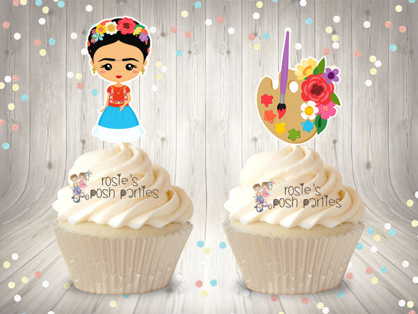 Frida Birthday | Frida Baby Shower Theme | Frida Party Theme | Frida Decoration | Frida Birthday Party Cupcake Topper Favors SET OF 12