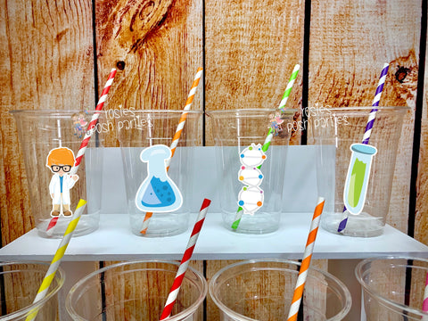 Science Birthday Theme Cup Favors | Science Party | Science Theme | DNA Party | Mad Scientist Party | Science Favor Cups Theme VARIETY