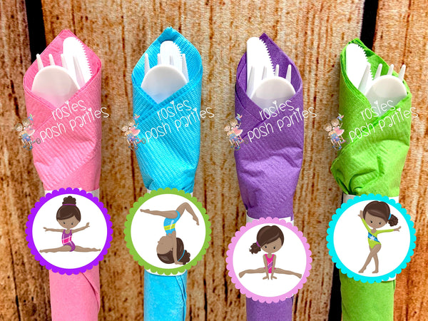 Gymnastics Birthday Theme | Gymnastics Party Decoration | Gym Birthday Party | African American Theme | Gymnast Utensils Favor | SET OF 12