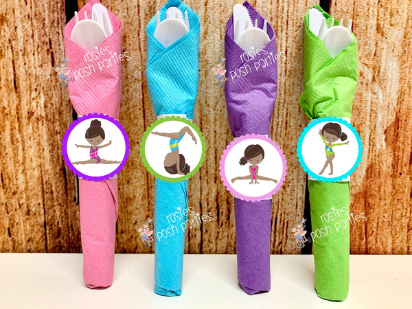 Gymnastics Birthday Theme | Gymnastics Party Decoration | Gym Birthday Party | African American Theme | Gymnast Utensils Favor | SET OF 12