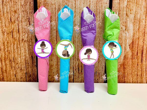 Gymnastics Birthday Theme | Gymnastics Party Decoration | Gym Birthday Party | African American Theme | Gymnast Utensils Favor | SET OF 12