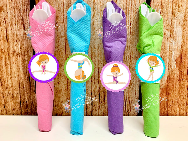 Gymnastics Birthday Theme | Gymnastics Party Decoration | Gym Birthday Party | Red Head Theme | Gymnast Utensils Favor | SET OF 12