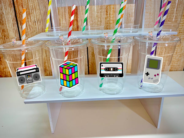 i love 80s birthday theme party favor cups