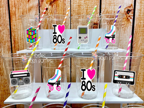 i love 80s birthday theme party favor cups