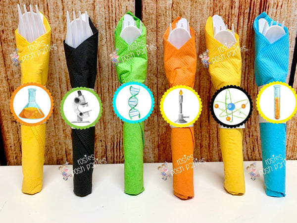 Science Birthday Theme | Mad Scientist Party Favors | Science Theme | DNA Party | Science Decoration | Science Napkin Utensils SET OF 12
