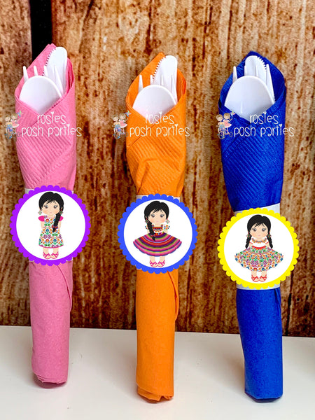 Mexican Fiesta  Theme | Fiesta Mexicana Napkin Utensil Favor | Mexican Rag Doll Theme | Mexican Fiesta Decoration | Fiesta Theme SET OF 12