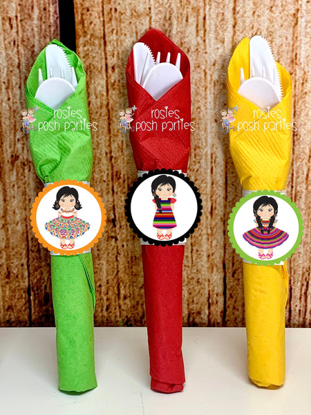 Mexican Fiesta  Theme | Fiesta Mexicana Napkin Utensil Favor | Mexican Rag Doll Theme | Mexican Fiesta Decoration | Fiesta Theme SET OF 12
