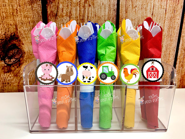 Farm Birthday Theme | Farm Party | Farm Theme Wrapped Utensils | Farm Party Decoration | Barnyard Party | Barn Horse Cow Tractor SET OF 12
