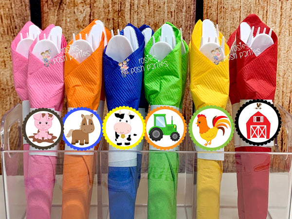 Farm Birthday Theme | Farm Party | Farm Theme Wrapped Utensils | Farm Party Decoration | Barnyard Party | Barn Horse Cow Tractor SET OF 12