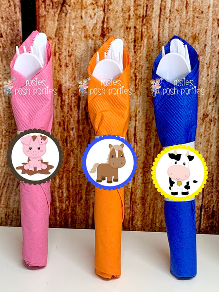Farm Birthday Theme | Farm Party | Farm Theme Wrapped Utensils | Farm Party Decoration | Barnyard Party | Barn Horse Cow Tractor SET OF 12