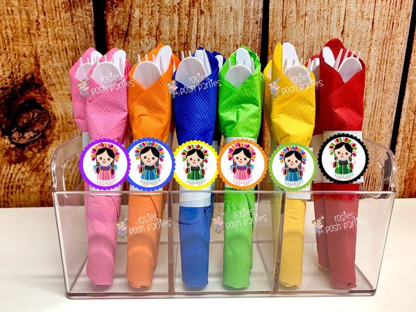 Mexican Rag Doll Theme | Mexican Rag Doll Party | Fiesta Mexicana Party | Guarecita Doll | Mexican Handmade Maria | Wrapped Utensil SET 12