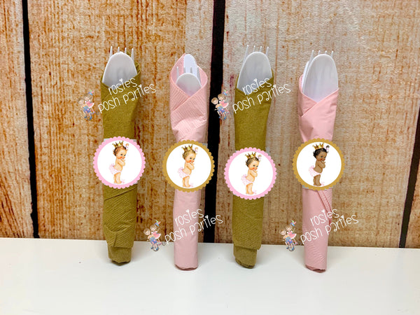 Princess Ruffle Pants Theme | Princess Theme Favor | Wrapped Napkin Utensils | Royal Princess Decor | Princess Party | SET OF 12 UTENSILS