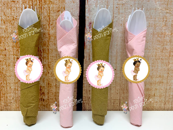 Princess Ruffle Pants Theme | Princess Theme Favor | Wrapped Napkin Utensils | Royal Princess Decor | Princess Party | SET OF 12 UTENSILS